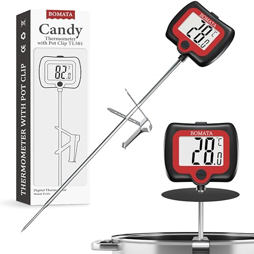 BOMATA 20 cm langer Sonden-Zuckertemperaturmesser mit Topfklammer drehbarem Display hochpräzisem Digitalthermometer für Kerzen Flüssigkeiten Kochen Grillen usw