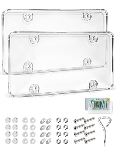 RED WOLF License Plate Protector 2 Pack Clear License Plate Frame Unbreakable Plate Shields Universal for SUV Sedan Truck Trailer Transparent Car Tag Protector w/Mounting Screw Caps