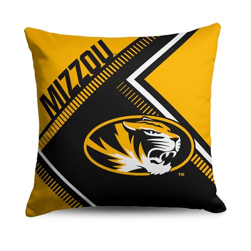 Northwest NCAA Missouri Tigers Pulsewave Double-Sided Printed Throw Pillow, Soft Decorative Polyester Fan Cushion, Couch Bed or Game Room Decor, 18 x 18 in