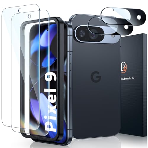 LK 2+2 Pack Screen Protector for Google Pixel 9 2pcs Tempered Glass Screen Protector & 2pcs Camera Lens Protector for Pixel 9 HD Screen Anti- Scratch Easy Installation