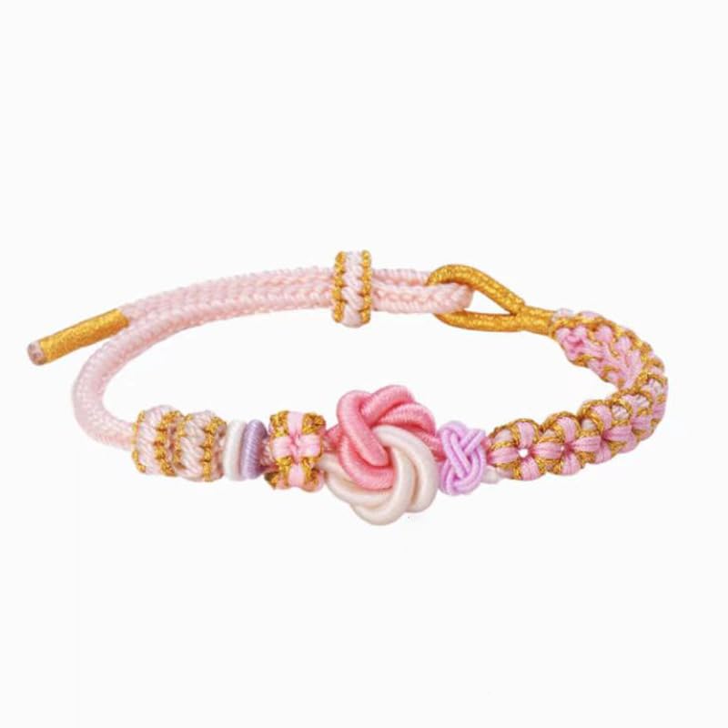 Image of Granddaughter Bracelet for Women, Cute Pink Peach Blossom Knot Bracelet from Grandma Trendy Handmade Braided Charms Bracelets Holiday Jewelry Gifts
