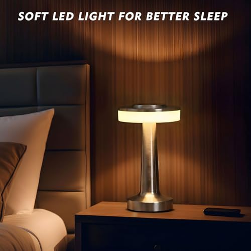 Image of Riakrum 4 Pcs LED Cordless Table Lamp Bulk Rechargeable,Silver | Portable Wireless Lamps, 3 Color Stepless Dimming, 15 Hour Battery, Touch Control, Wedding Home Restaurant Decor