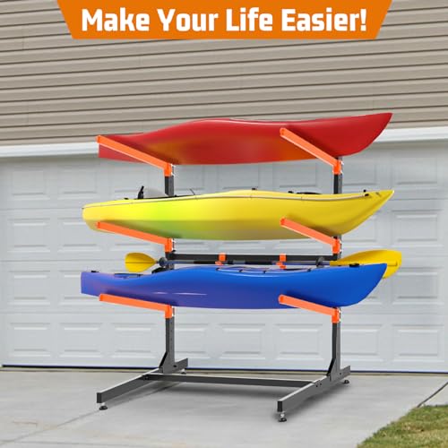 Uokrr 3 Kayak Storage Rack, Freestanding Kayak Racks For Garage, Heavy Duty Adjustable Kayak Stand Indoor Outdoor Storage Rack For Kayaks, Canoes thumb #3