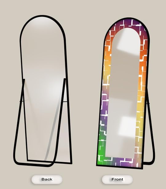 23,5’’W x 67’’H Pixel Glow – Stained Floor Mirror Arched Full Lenght Mirror - Arch Full Body Stained Floor Mirror with Black Frame with Black Frame