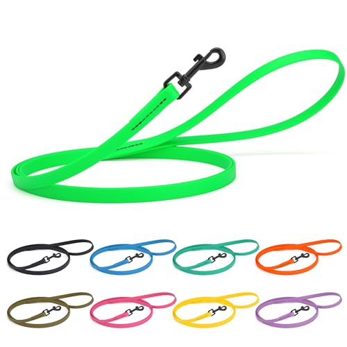 Dogline Biothane Waterproof Dog Leash Strong Coated Nylon Webbing with Black Hardware Odor-Proof Easy to Clean High Performance for Small or Large Dogs Made in USA 4 or 6 ft Lead, Tropical Green