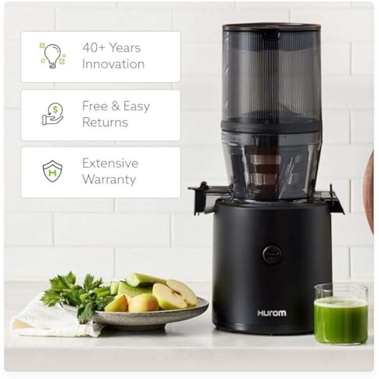 Hurom H320 Cold Press Juicer Machine, Easy to Clean Masticating Slow Juicer, Coarse Strainers, Self-Feeding, Hands Free, Family Size, Quiet Motor, Easy Assembly (Black)
