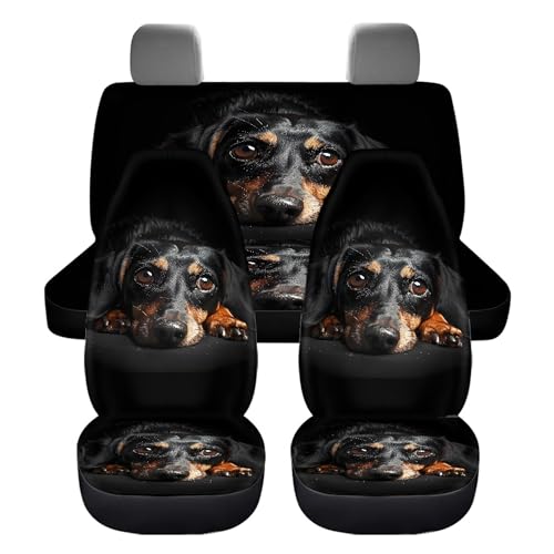 Quelytytrip Dachshund Print Car Seat Covers Full Set for Dog Lovers,Universal Front and Split Rear Seat Covers for Cars,SUVs,4PCs Set