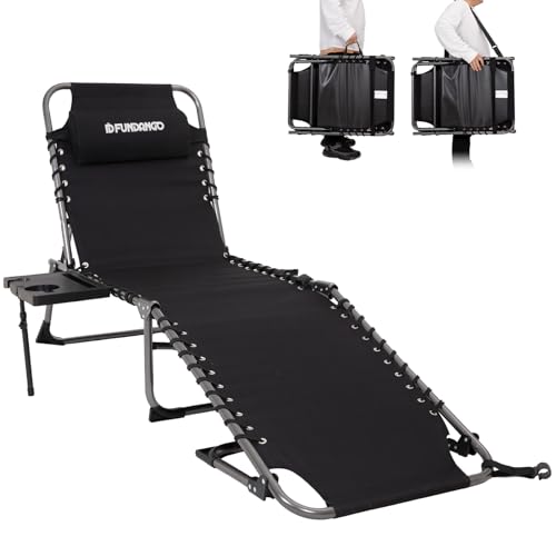 FUNDANGO Sun Lounger 5-Position Adjustable with Side Table Sun Loungers for Garden Portable Folding...