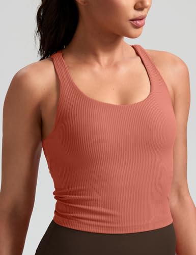 Image of HeyNuts Zeal Bras Longline Ribbed Medium Support Sports Bras, Crisscross Back Tank Tops with Removable Pads A-D Cups