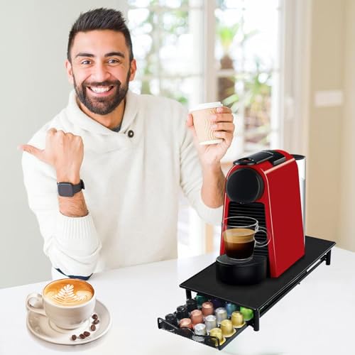 Porta Cápsulas Preta com Suporte para Cafeteira e Gaveta, para Cápsulas Nespresso Original Cápsulas,