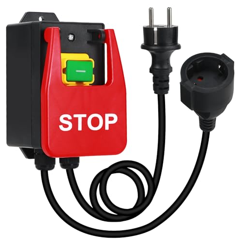 BOSYTRO Monophasé 220 V, Commutateur à Bouton Poussoir, Interrupteur de Sécurité avec prise Interrupteur de machine pour éteindre rapidement la table de...
