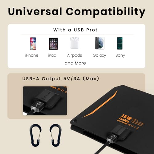 Image of [Upgraded] FlexSolar 15W Small Solar Panel Charger 5V USB Output ETFE Lightweight Foldable Portable Powerfilm Energy IP67 Waterproof Emergency Camping Hiking Backpacking for Cell Phones Fans