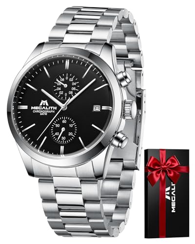 MEGALITH Orologio Uomo Cinturino Acciaio：Orologio Classico Analogico Impermeabile - Cronografo