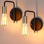 ENCOFT 2 Pack Wall Lights Dimmable Indoor, Retro Wall Lamp with Dimmer Switch E27 Socket Black Gold Metal Bedroom Lamps for Living Room Hallway (No Bulb)