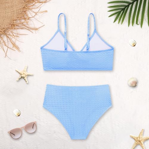 Image of Girls Swimsuit Solid Bathing Suit 2 Piece Twist Cross Adjustable Straps Soft Lining Bikini for Teen Girls with Chest Pad