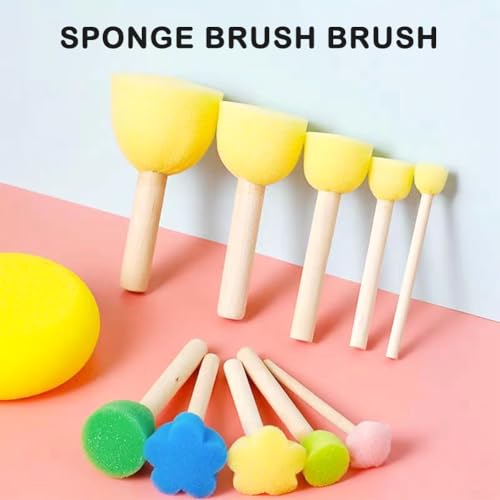 20PCS Sponge Brushes, Foam Brushes, Round Sponge Stippler Paint Tools, Paint Sponges Brush with Wooden Handle for Graffiti, Diy, Crafts - Image 3