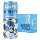 Nexba Blueberry & Vanilla Water Kefir Kombucha 330 ml Slim Cans (Pack of 12) – All Natural, Sugar Free & Healthy Probiotic Treat