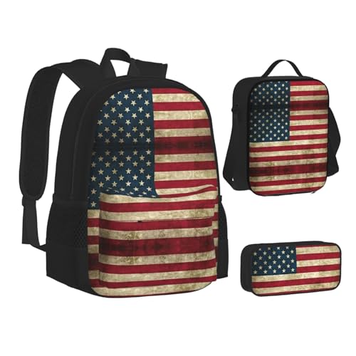 nanger American Flag Print 3-Piece Set Backpack, Lunch Bag And Pencil Case, For Travel, College, And Daily Use2
