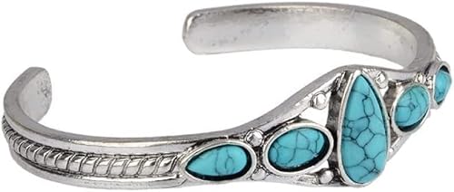 Brazalete de plata de ley 925, joyería de plata for mujer, pulseras de decoración de moda, pulseras for hombre, pulseras de piedra turquesa azul natural, cuentas ovaladas de Bohemia, brazalete abierto