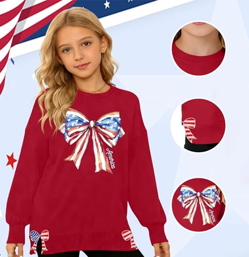 Image of Ithalt Kids USA Sweatshirt Boys Girls 4th of July Shirt American Patriotic Pullover with Embroidered Side Slits 5-14y