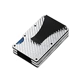 Ancocs Cartera Tarjetero Cartera Minimalista Hombre,Fibra de Carbono con Clip de Dinero metálico - NFC RFID Que bloquea el Monedero Delgado de Metal-Plata