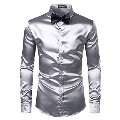 Chemise en soie argentée homme avec cravates de fête et nœud papillon