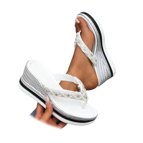 Rhinestone Wedge Sandals for Women Platform Flip Flops Wedge flip flops Wedding shoes Wedge Slipper For Summer
