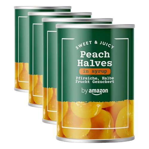 by Amazon Mitades De Melocoton En Almíbar, 411g (Paquete de 4)