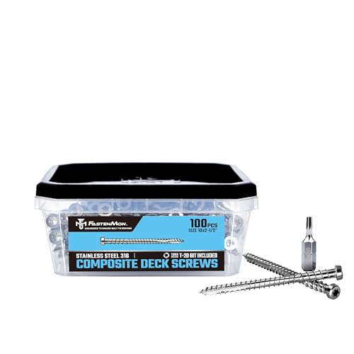 FM FastenMon �R���|�W�b�g�f�b�L�X�N�����[�A316�X�e�����X�X�`�[���A#10 x 2-1/2�C���`�A100�� - PVC&�R���|�W�b�g�f�b�L�p�A�t���b�V���t�B�j�b�V���L���b�v�w�b�h�A���o�[�X�X���b�h�AT20�X�^�[�h���C�u�A�r�b�g�t���A�i�`������
