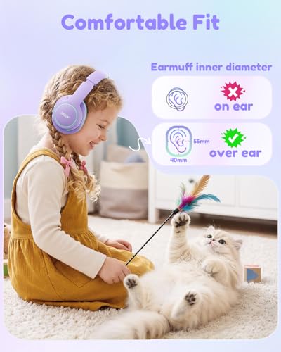 acer Kids Bluetooth Headphones, Over Ear Headphone for Kids with Mic, 75H Playtime, 85dBA Safe Volume, Bluetooth 6.0, USB C Fast Charging, Toddler Headphones for iPad/Tablet/Travel/School-Purple Green — view 2