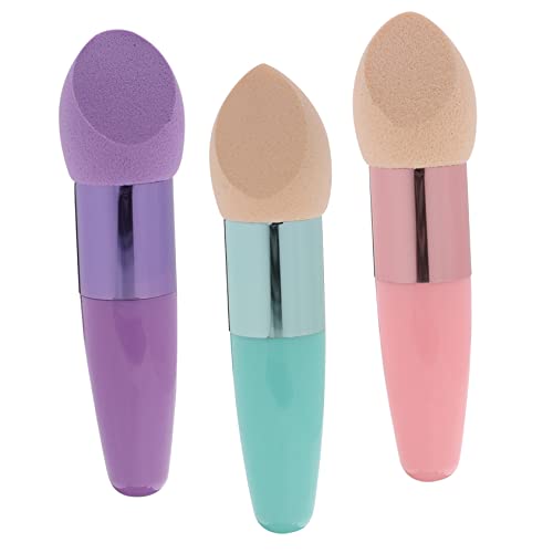 Healvian 3Pcs Foundation Egg Puff Makeup Sponge Brushes Wet Dry Cosmetic Applicators for Liquid Powder Versatile Blending Sponges Red Rosy Green Colors