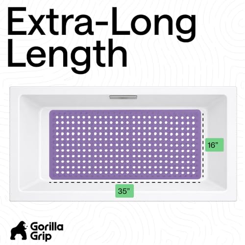 Image of GORILLA GRIP Patented Bath Tub Shower Mat, Machine Washable Bathtub Floor Liner Mats, Suction Cups and Drain Holes to Keep Tubs Clean, Soft on Feet, Bathroom Essentials, 35x16 Inch, Purple Opaque