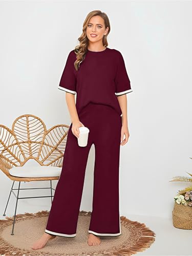 Image of TYSORT Women Casual Summer co ords Set Track Suit Oversized Top Baggy Pant,Top and Pajama Set
