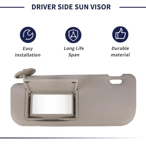 Magimaker Driver Side Sun Visor Fit for Toyota Corolla 2014 2015 2016 2017 2018 2019 Replace 74320-02B50-B0 Front Left | Sun Protection Shade | Makeup Mirror | Gray