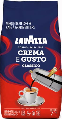 Lavazza, Crema e Gusto Classico, Ganze Arabica und Robusta Kaffeebohnen, Ideal für Espressomaschinen, mit Aromanoten von dunkler Schokolade und Nüssen, Intensität 7/10, Dunkle Röstung, 1 kg Packung