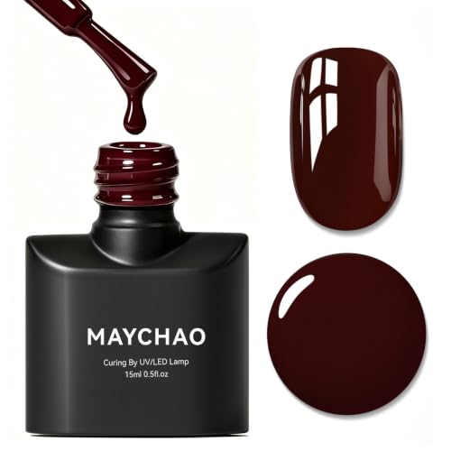 MAYCHAO 15ML Deep Cherry Red One Step Gel Nail Polish 5-in-1 Base...