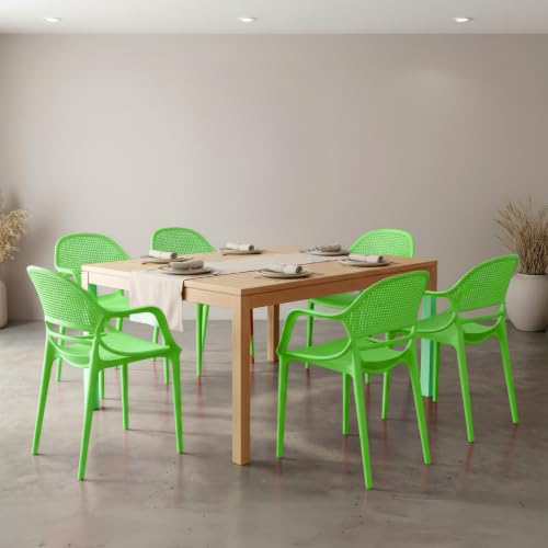 Image of DIYA Sunset Outdoor Lawn Chair | Heavy-Duty Plastic Arm Chair | Garden, Balcony & Home | Strong PP Body, Easy to Clean, 1-Year Warranty - Set of 6 (Green)