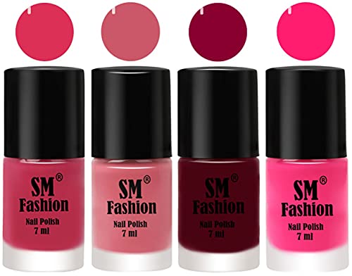 Image of Nail Polish Combo Set (Pack of 4) Quick Dry Gel Finish Nail Paint | Dusty Pink,Nude Pink,Boysenberry,Deep Pink | 7 ml Each