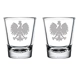 MIP Brand Set of 2 Shot Glasses 1.75oz Shot Glass Poland Polish Eagle