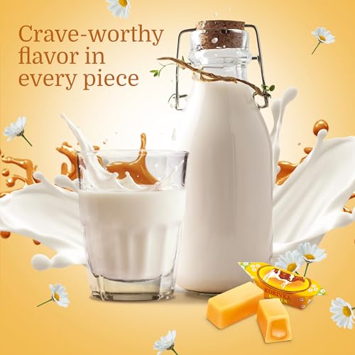 Roshen Korivka Milk Fudge Candy, 7.23oz (205g), Approx. 14 Pieces, Ukrainian Non-Glazed Dairy Fudge with Sugary Crust & Creamy Liquid Filling, Individually Wrapped - Pack of 1