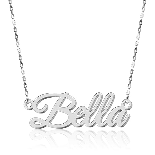 Image of UMAGICBOX Personalized Silver Name Necklace Bella - Customizable Engraved Stainless Steel Pendant for Women - Unique Gift for Birthdays, Anniversaries, Graduations, and Valentine's Day
