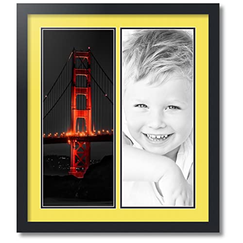 ArtToFrames Collage Photo Frame Double Mat with 2-8x20 inch Openings with Black Frame and Canary Top Mat