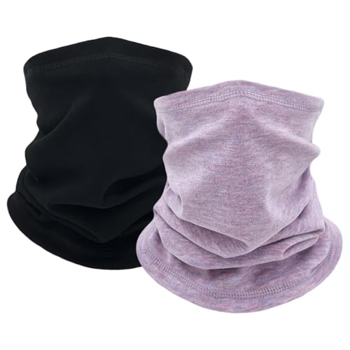 woogwin 2 Pack Winter Neck Gaiter Warmer for Women Men Soft Fleece Neck Warmers Windproof Warm Face Cover Mask Scarf for Cold Weather Skiing Cycling(Black+Purple)