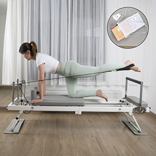 EchoMe Pilates Reformer Folding, Foldable White Pilates Reformer Machine Equipent for Home, Including EchoMe Reformer Mat Towel
