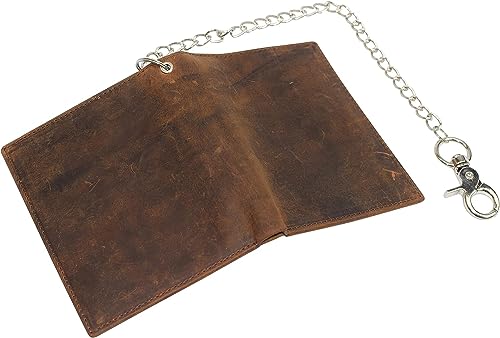 MARSHAL RFID Blocking Vintage Leather Slim Hipster Bifold Biker Long Chain Wallet for Men (Brown)4