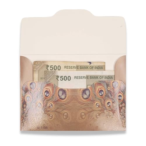Image of Fonsie cash shagun Pocket small size (4.53 * 3.35 inches) fancy design envelopes pack of 30 for gifting money on wedding gift, baby shower gift, shagun, family gatherings, Peacock Yellow.