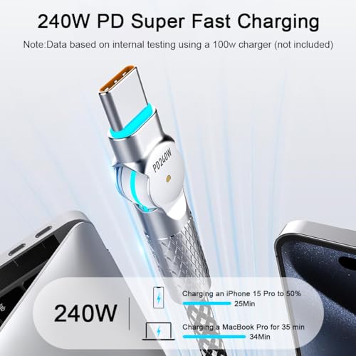 Image of Verilux 240W Type C to Type C Cable Fast Charging with LED, 9.8Ft 180 Degree Flexible USB C Cable with 480Mbps Data Transmission for iPhone 17 /17 Pro /17 Pro Max /16 /15 Series, Galaxy S25 /S24, MacBook