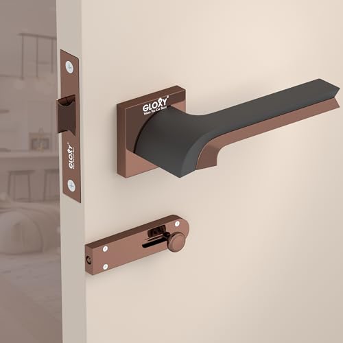 Image of GLOXY Door Locks for Bathroom Door Lock, Balcony Mortise Keyless Knob Pull Handle Set with Brass Baby Latch for Bedroom, Store Room |Rose Gold & Black Finish (2 Years Warranty, Pack of 1)
