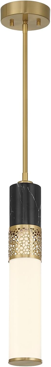 Savoy House 7-2916-1-322 Farrell Modern White Opal Glass Mini Pendant by Dann Foley, Integrated LED 1-Light 9.5 Watt, 18" H x 3" W, Warm Brass