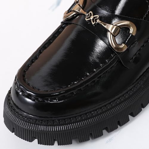 Image of Loafers for Women Chunky Loafers Women Womens Loafer Shoes Platform Heel | Comfortable Leather Penny Buckle Chain Non-Slip Work Dress Business Casual Office Formal School Ladies Women's Slip-On
